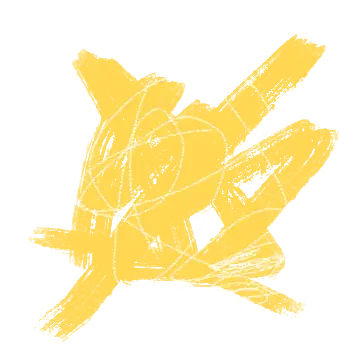A yellow paint scribble with white pencil scribbles